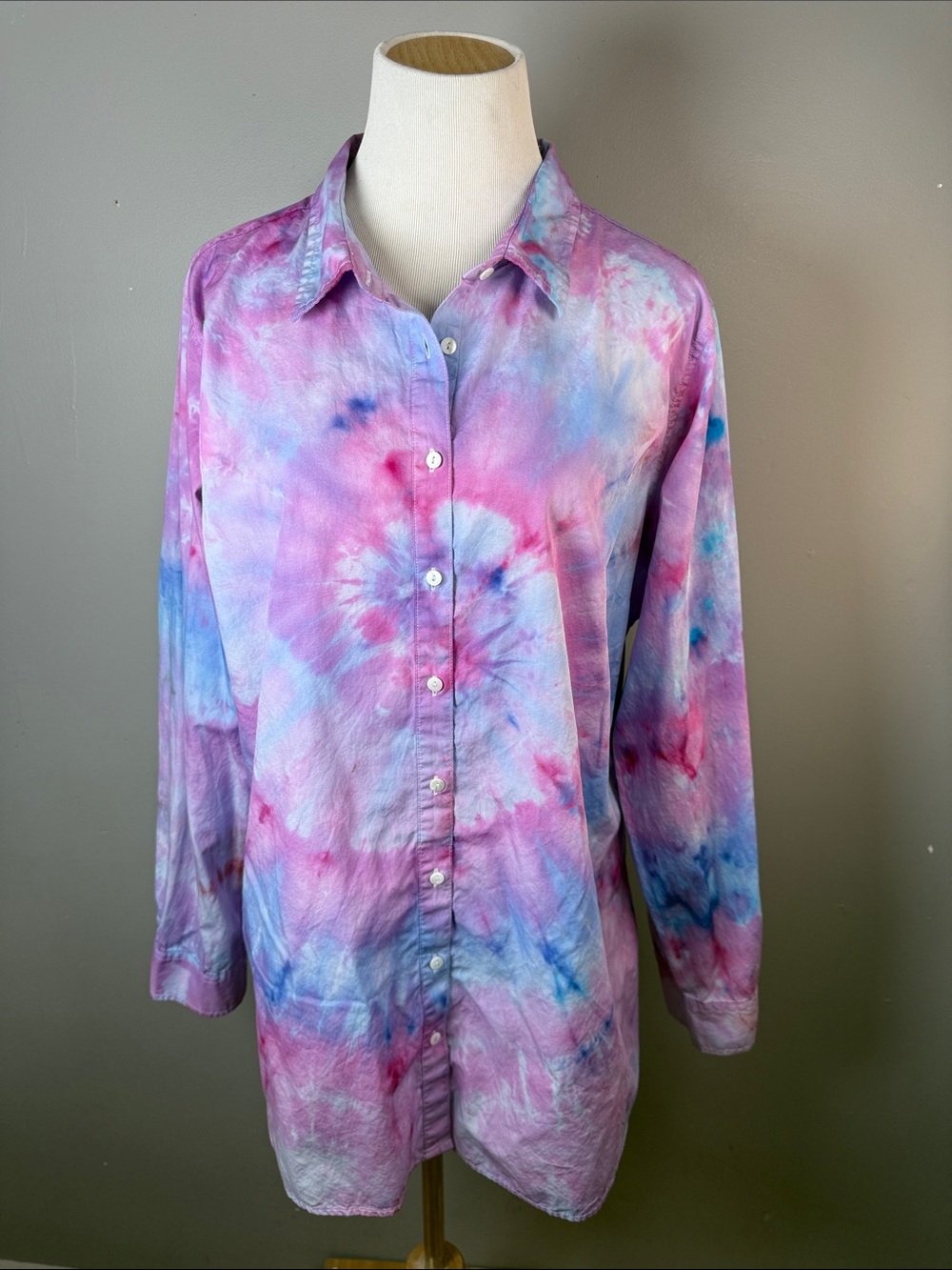 Tie-Dye Button-Down Shirt - Pink & Blue